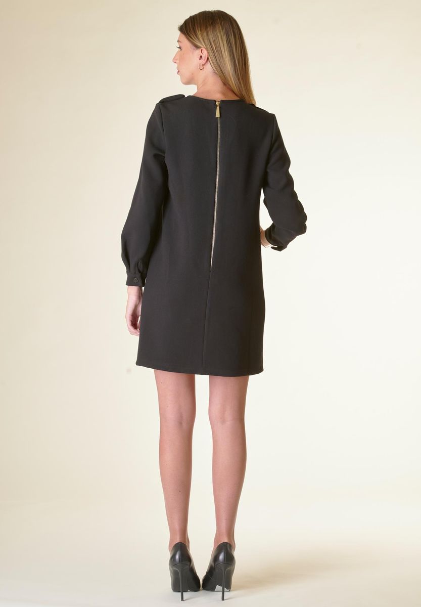 Angelico Vestito nero corto crepe con taschini Super sconto