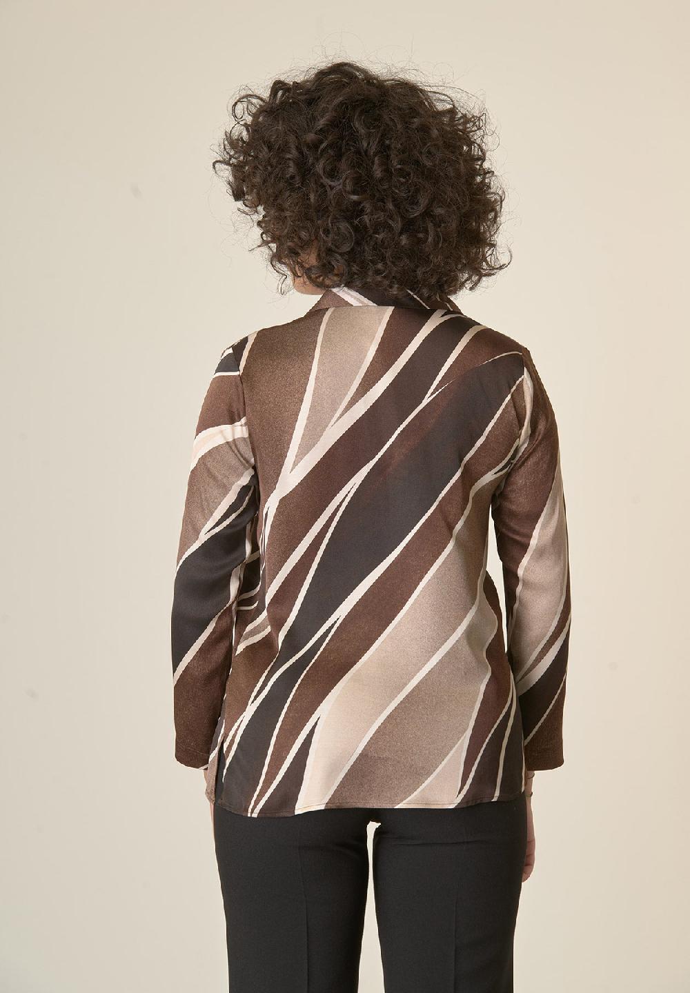 Angelico Camicia marrone fantasia panna scollo V Enormi sconti