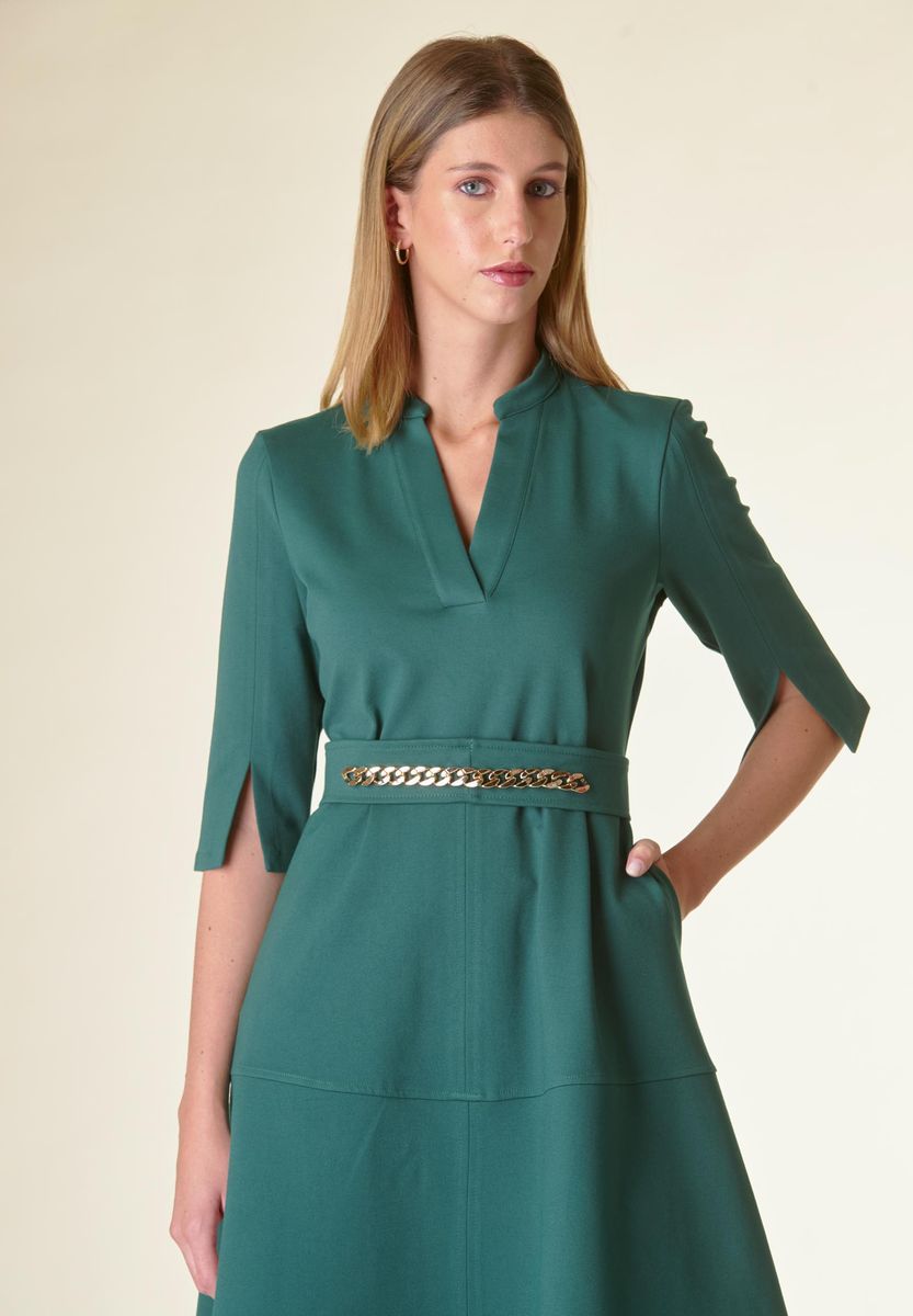 Angelico Vestito verde v midi svasato con cintura Officina