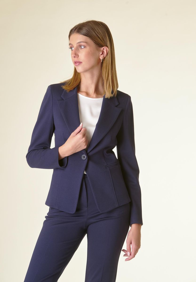 Angelico Giacca blu 1 bottone sciancrata twill 50% di sconto per tempo limitato
