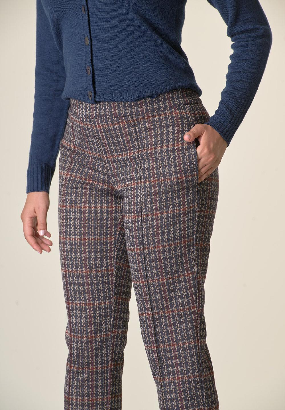 Angelico Pantalone blu fantasia quadri risvolto Italia