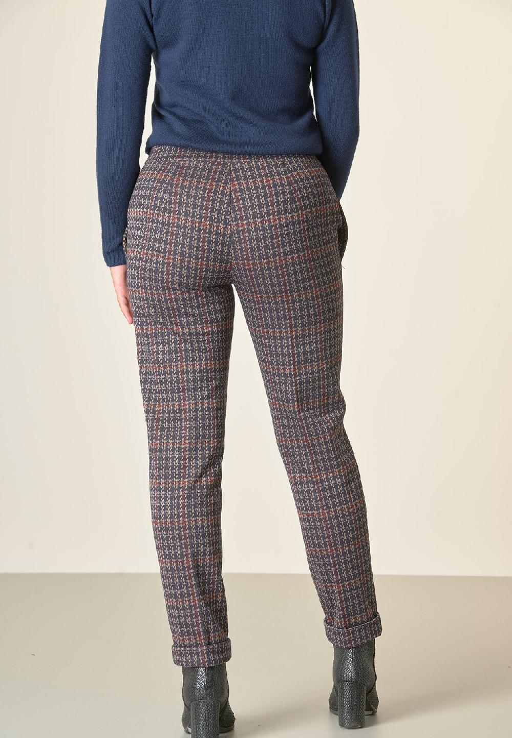 Angelico Pantalone blu fantasia quadri risvolto Italia