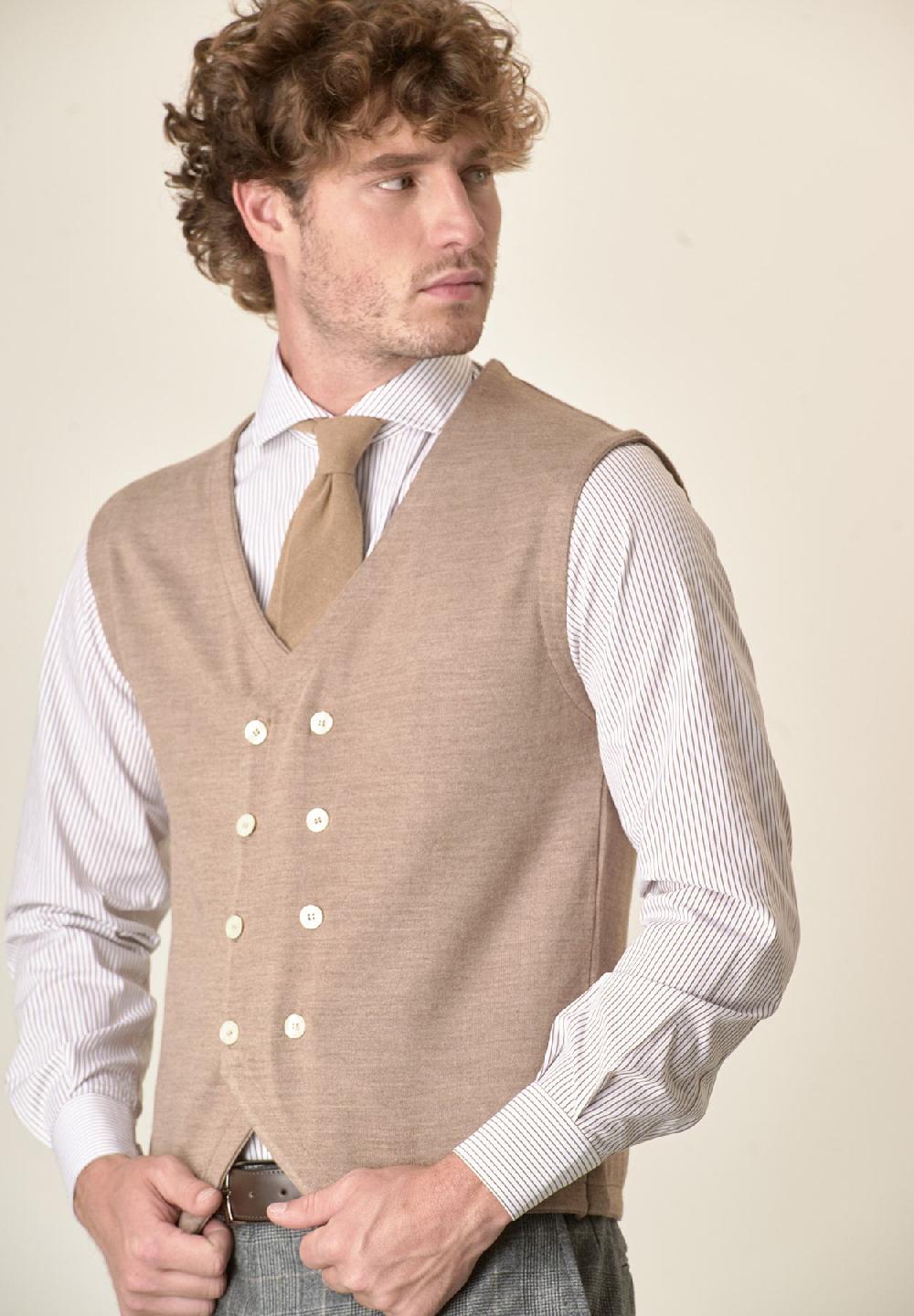 Angelico Gilet beige doppiopetto misto lana Vendita