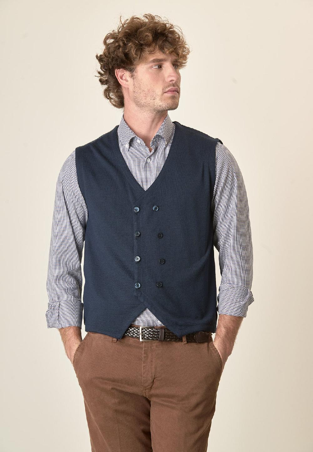 Angelico Gilet blu doppiopetto misto lana Promozione