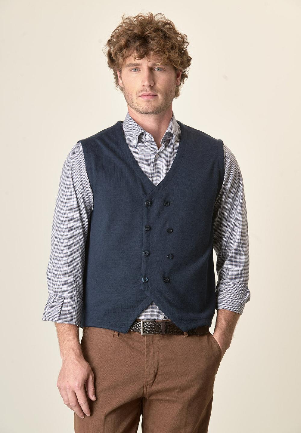 Angelico Gilet blu doppiopetto misto lana Promozione