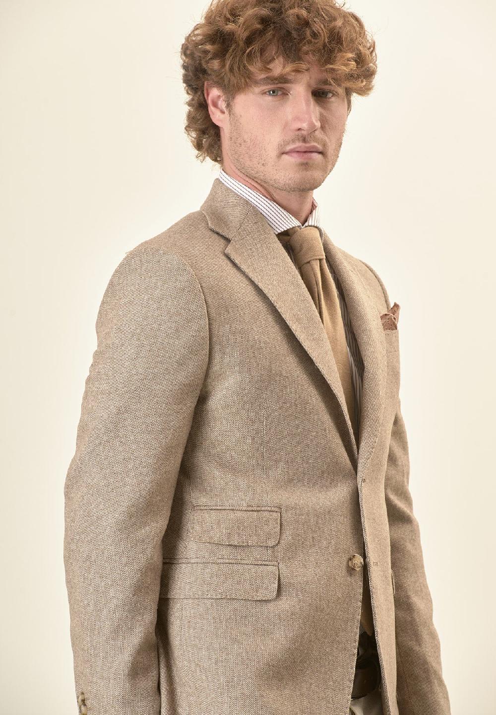 Angelico Giacca beige knickerbocker misto lana custom fit Soddisfazione Garantita