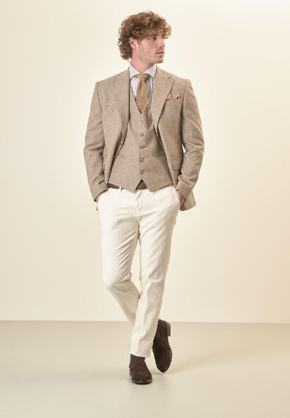 Angelico Giacca beige knickerbocker misto lana custom fit Soddisfazione Garantita