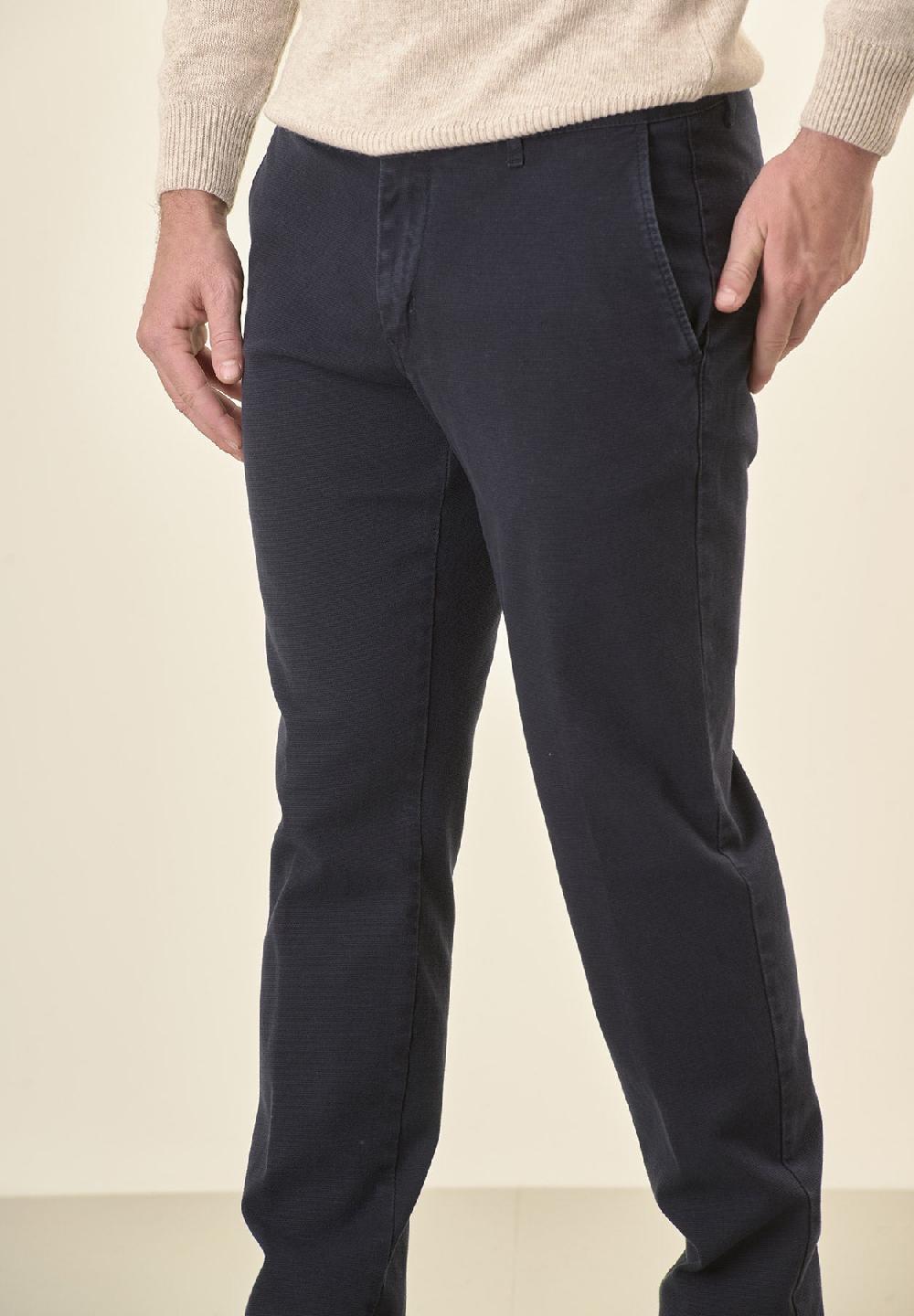 Angelico Pantalone blu microstruttura cotone stretch slim fit Prezzo Ridotto