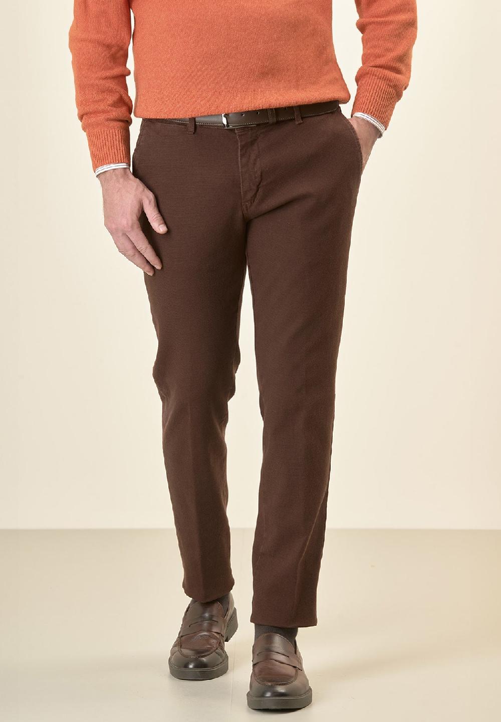 Angelico Pantalone marrone microstruttura cotone stretch slim fit Sottocosto