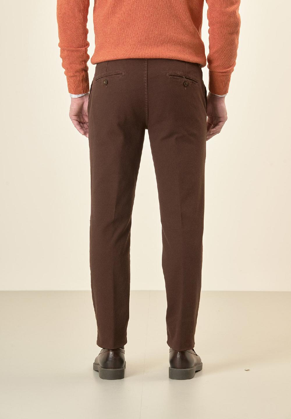 Angelico Pantalone marrone microstruttura cotone stretch slim fit Sottocosto