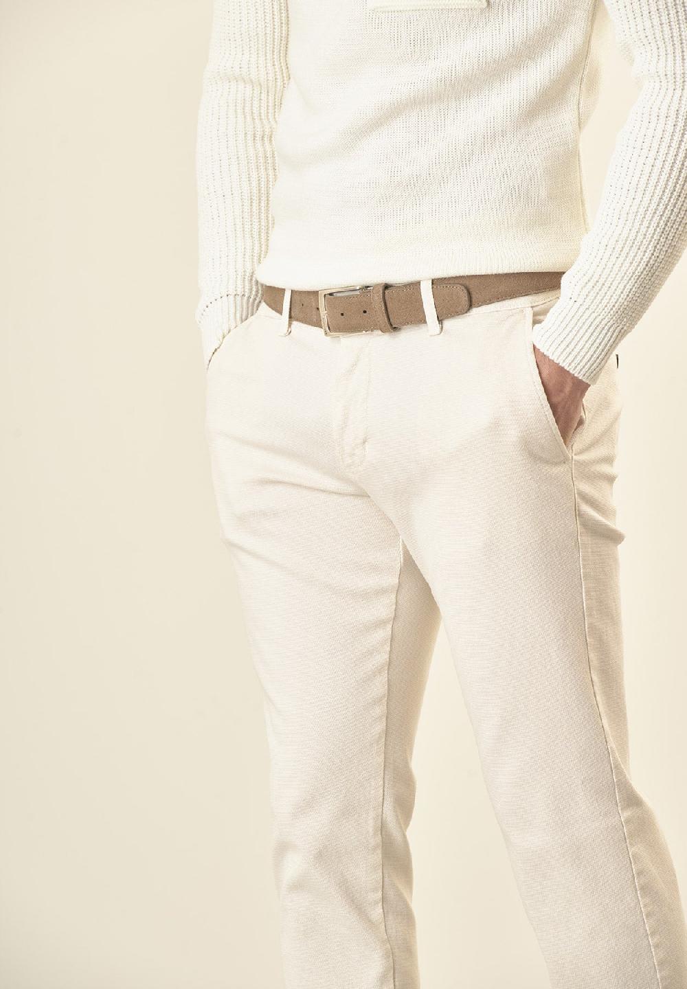 Angelico Pantalone panna microstruttura cotone stretch slim fit Convenienza