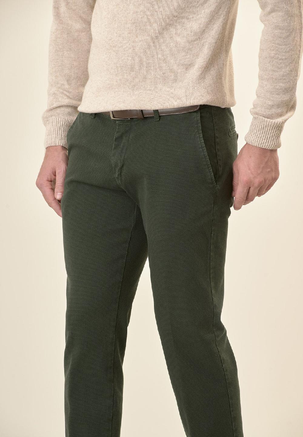 Angelico Pantalone verde microstruttura cotone stretch slim fit Novità