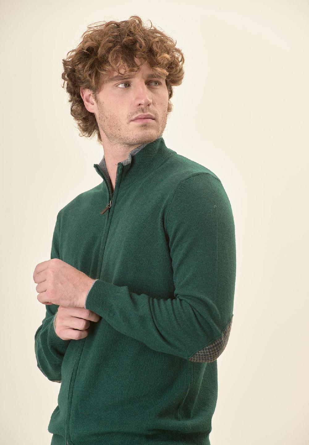 Angelico Giacca zip verde toppe misto cashmere Presa