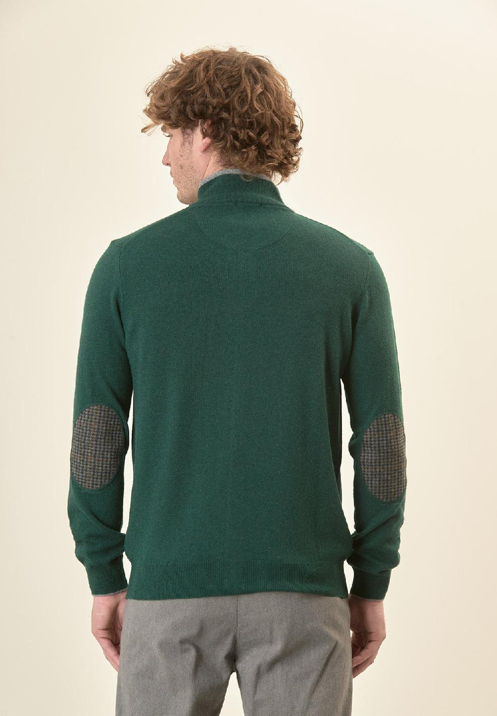 Angelico Giacca zip verde toppe misto cashmere Presa