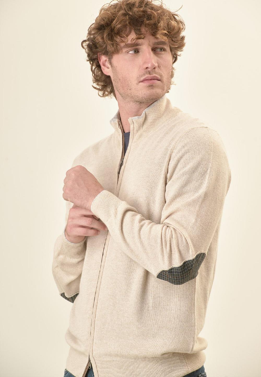 Angelico Giacca zip beige toppe misto cashmere Sconto