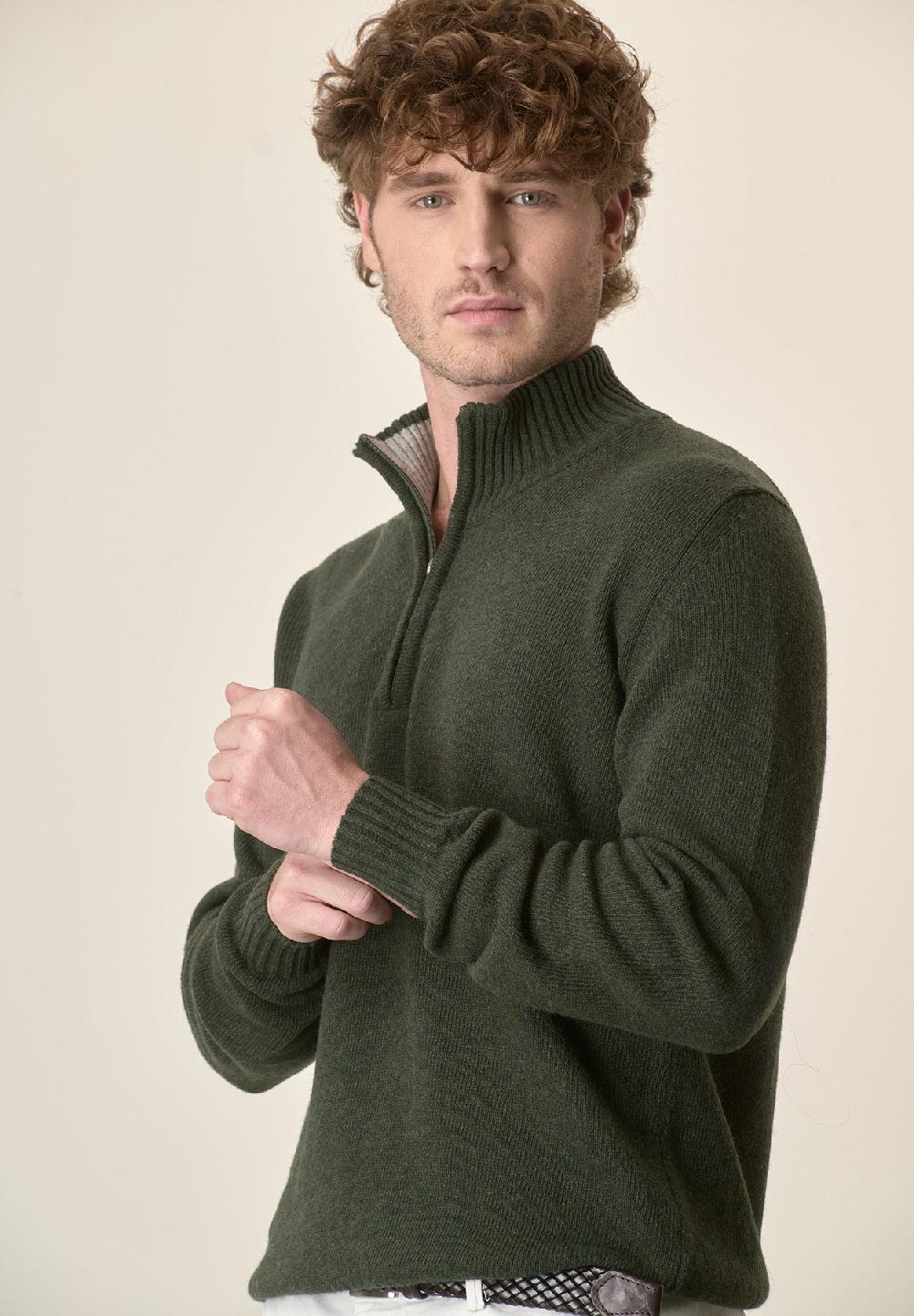 Angelico Lupetto zip verde misto lana Outlet