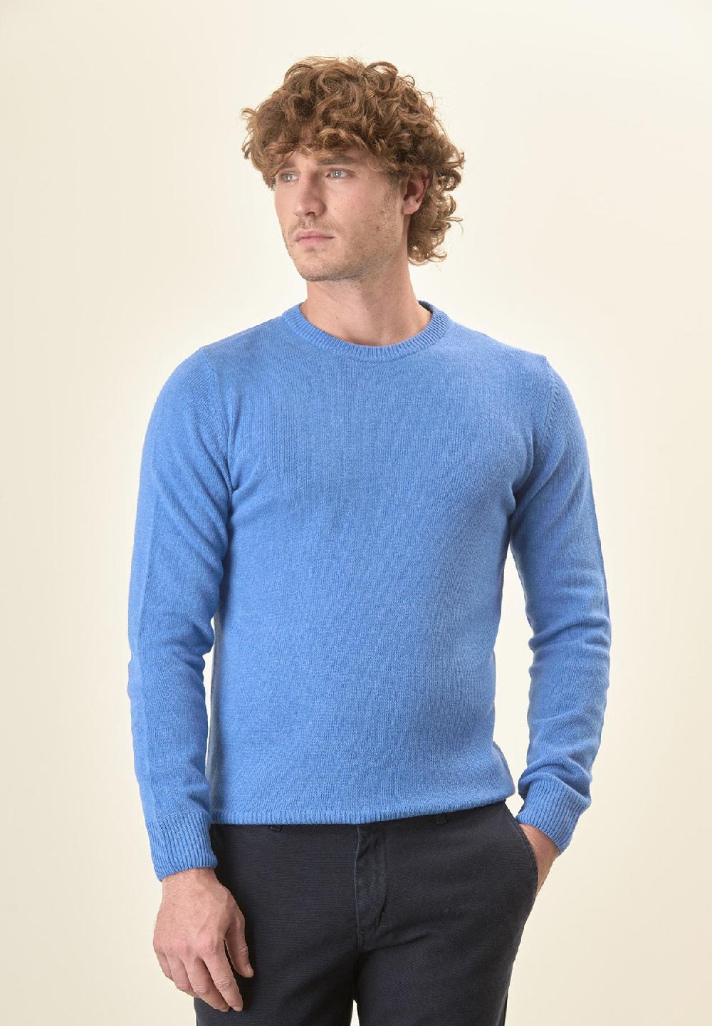 Angelico Girocollo azzurro misto cashmere Vendita Calda