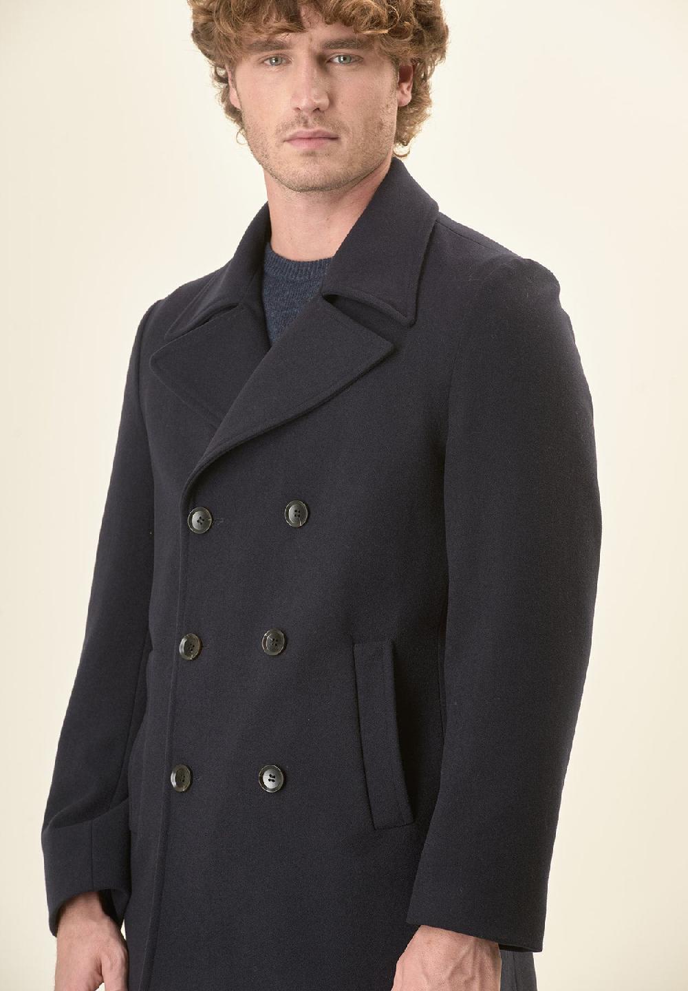 Angelico Peacoat blu doppiopetto misto lana Vendita Economica