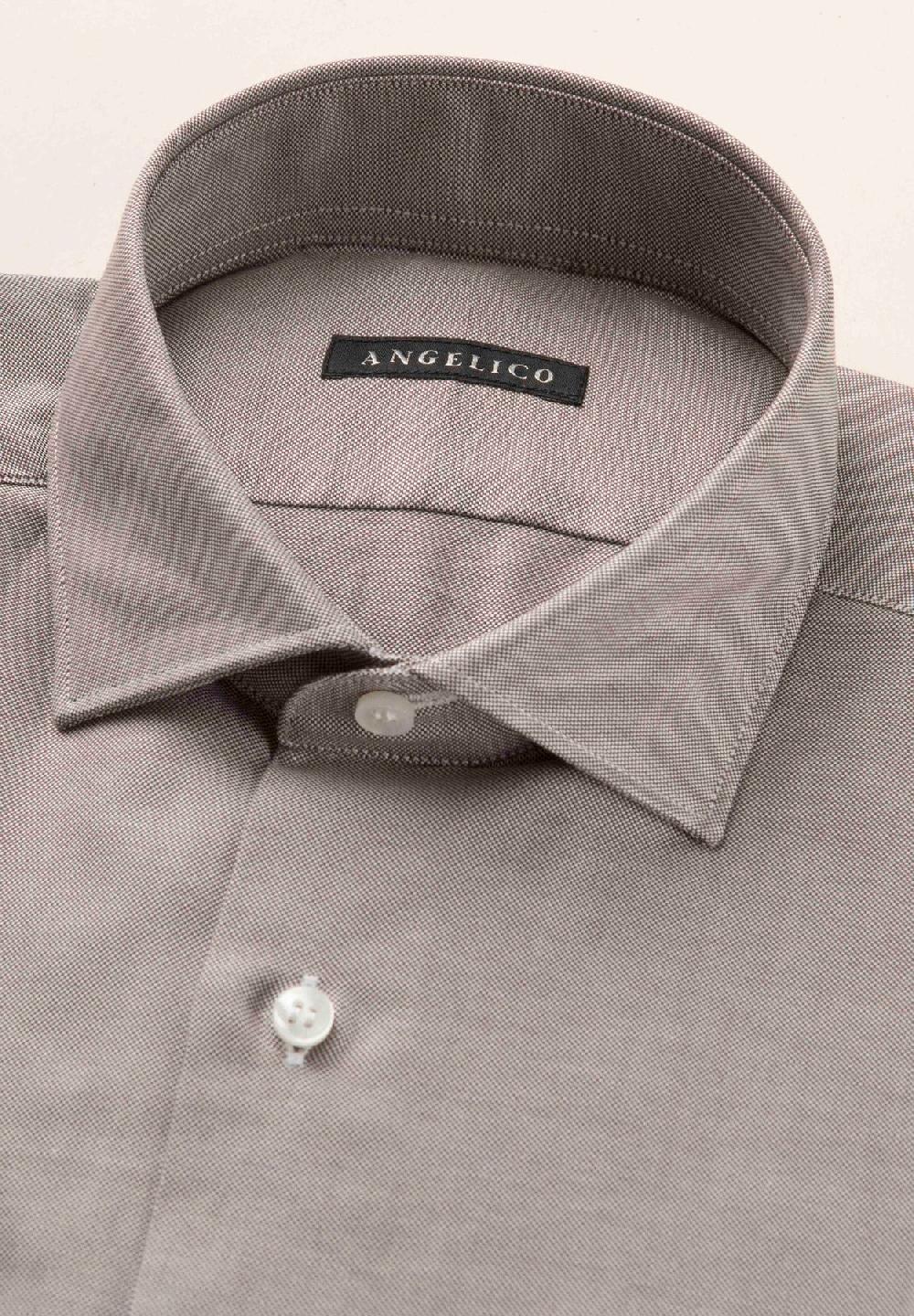 Angelico Camicia marrone oxford cotone slim fit Negozio online di fabbrica