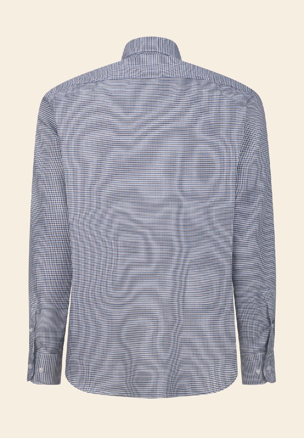 Angelico Camicia blu marrone pied de poulè cotone regular fit Offerta speciale