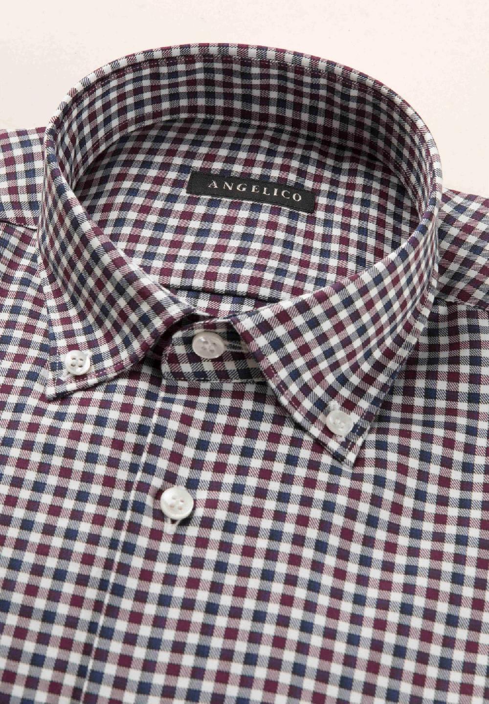 Angelico Camicia blu bordeaux quadretto cotone regular fit Comprare a buon mercato
