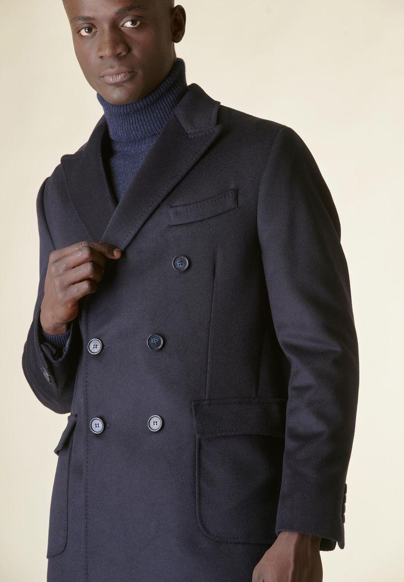 Angelico Cappotto blu doppiopetto lana-cashmere tasconi Offerta esclusiva