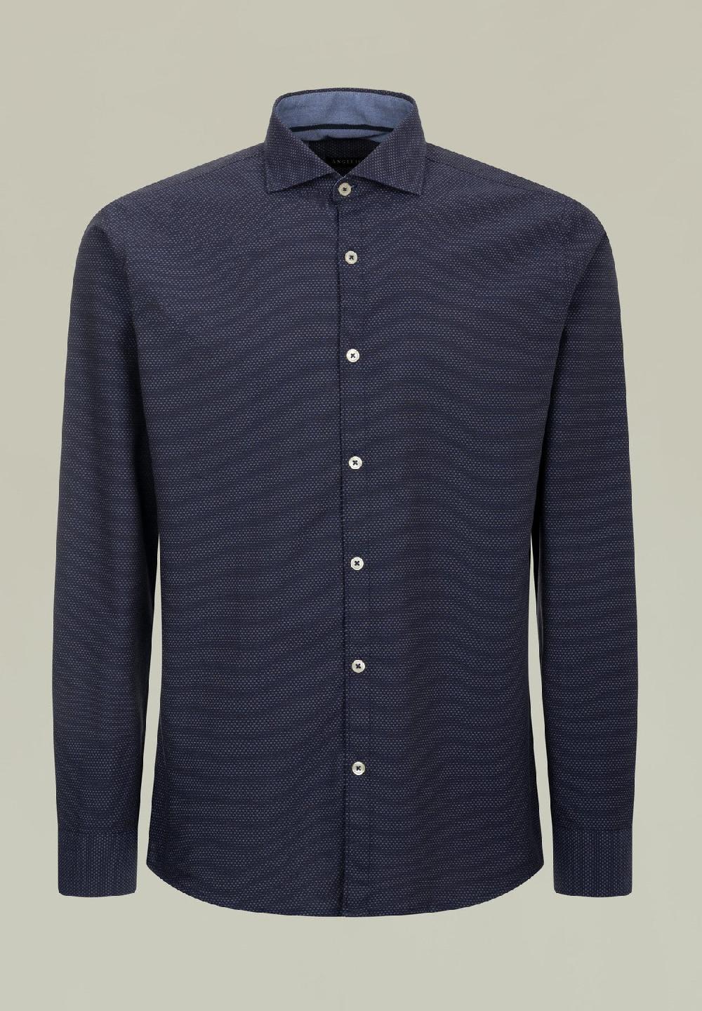Angelico Camicia blu microdisegno jaquard regular fit Cyber Monday