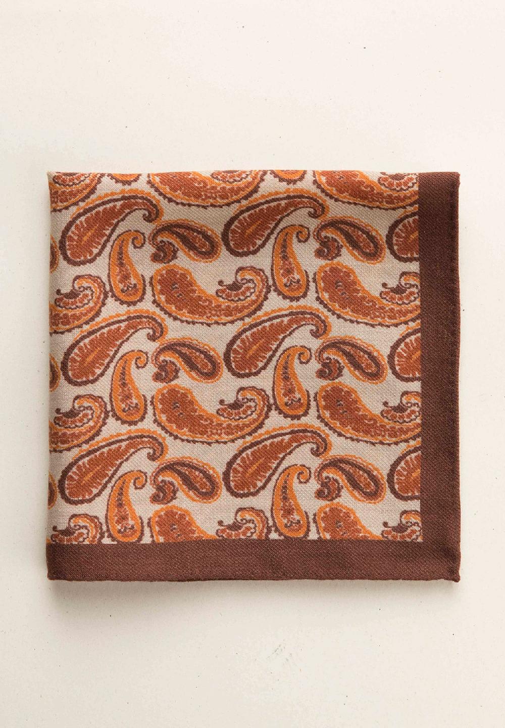 Angelico Pochette beige arancione fantasia cashmere lana Smaltimento dello stoccaggio