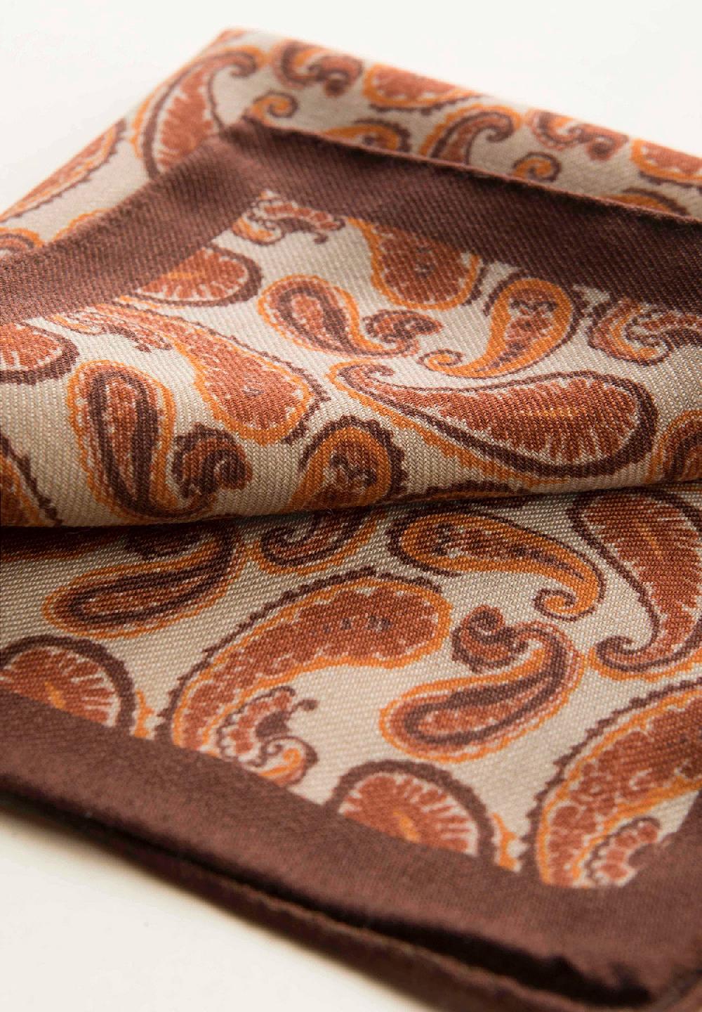 Angelico Pochette beige arancione fantasia cashmere lana Smaltimento dello stoccaggio