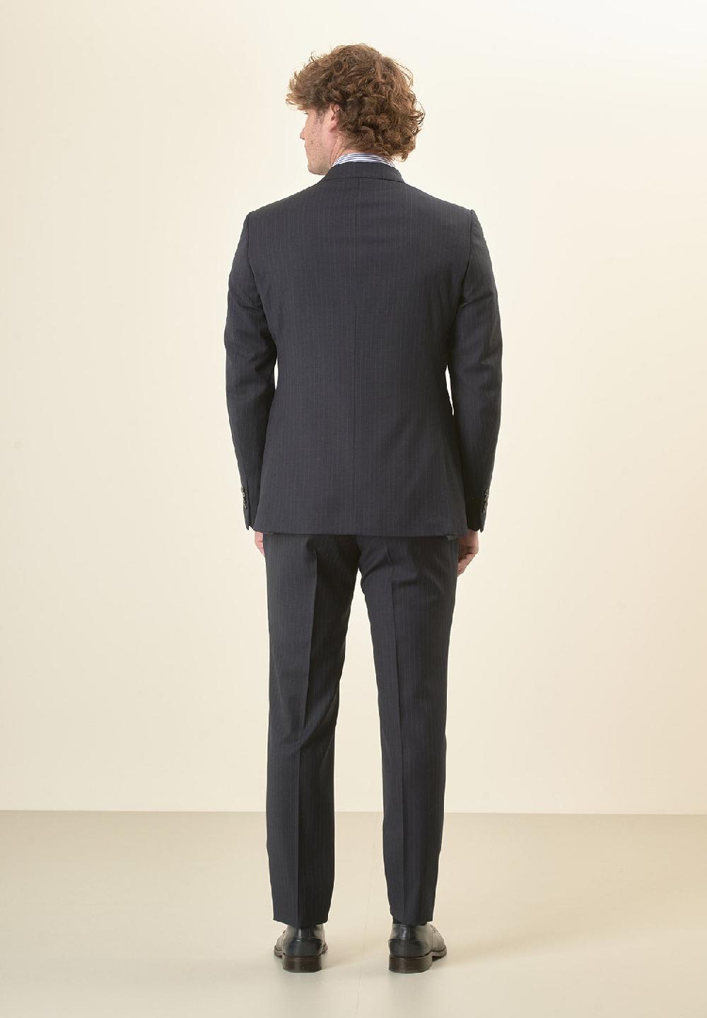 Angelico Abito blu scuro gessato lana vergine stretch custom fit lungo Bestseller