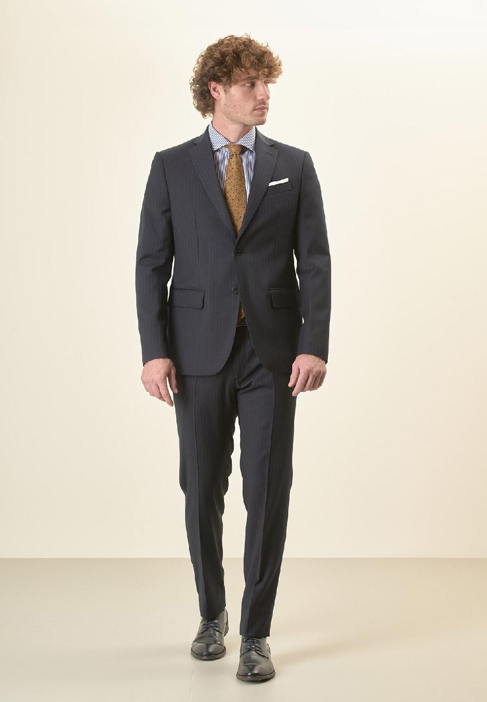 Angelico Abito blu scuro gessato lana vergine stretch custom fit lungo Bestseller