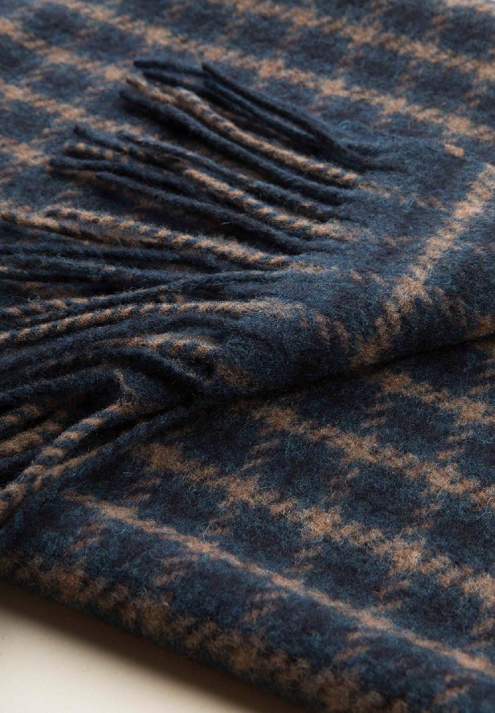 Angelico Sciarpa blu quadretti frange lana vergine Super Saving Price
