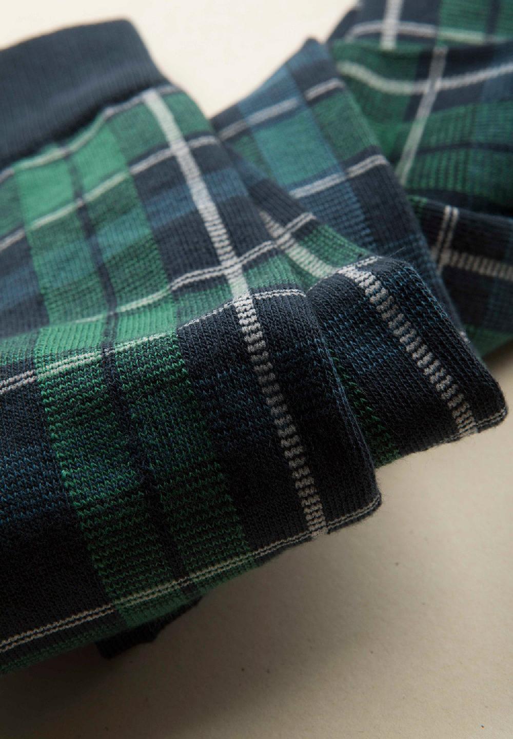 Angelico Calza blu quadri verdi cotone stretch Promozione temporanea