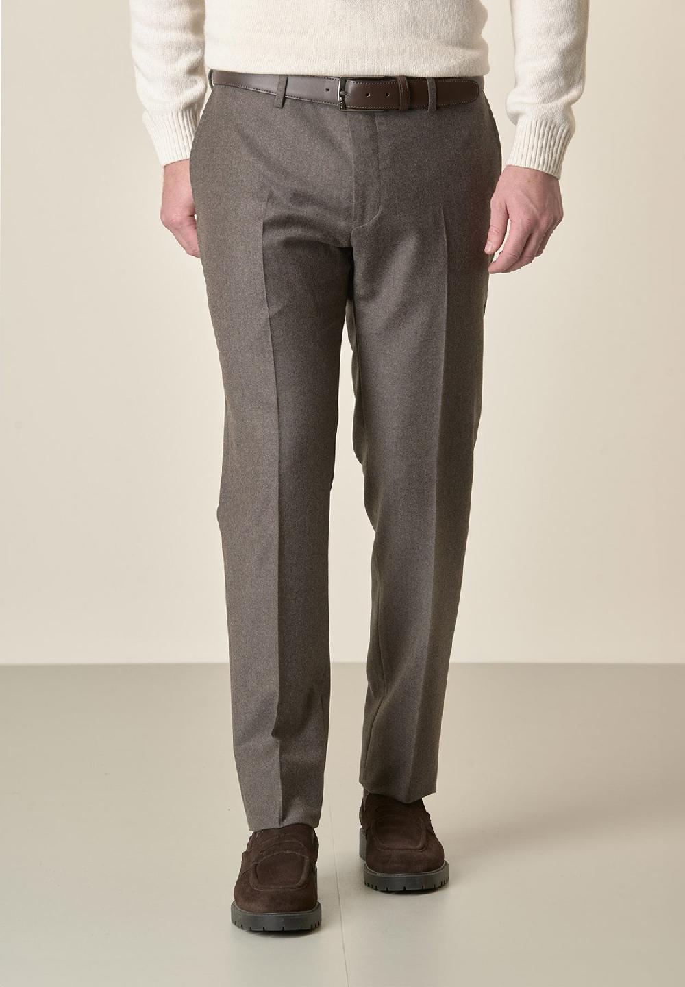 Angelico Pantalone marrone flanella lana vergine custom fit Offerta speciale della fabbrica