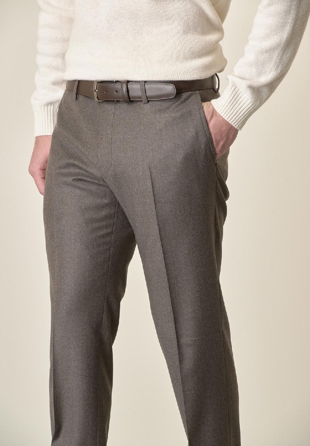 Angelico Pantalone marrone flanella lana vergine custom fit Offerta speciale della fabbrica