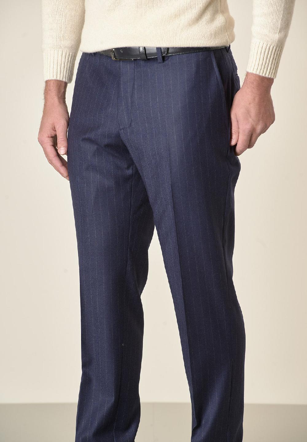 Angelico Pantalone blu gessato lana vergine custom fit Sostegno trimestrale