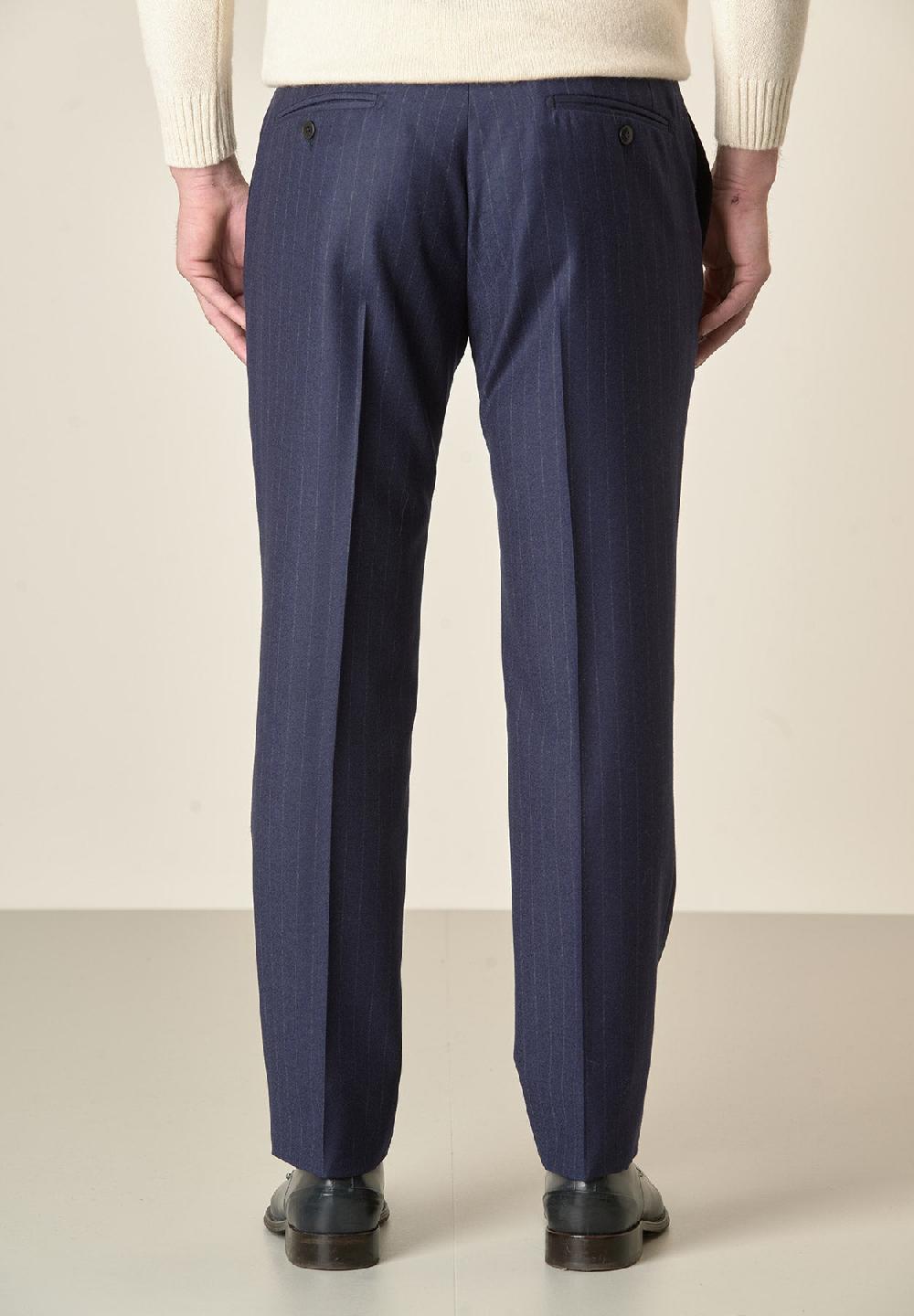 Angelico Pantalone blu gessato lana vergine custom fit Sostegno trimestrale