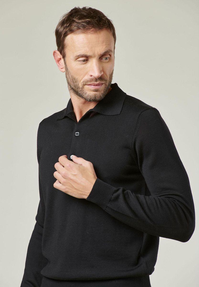 Angelico Polo in maglia nera merino Lana Gatto Spedizione Gratuita