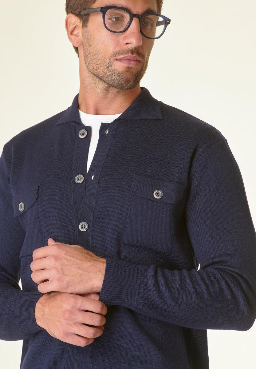 Angelico Giacca in maglia blu con taschini misto lana Qualità Garantita