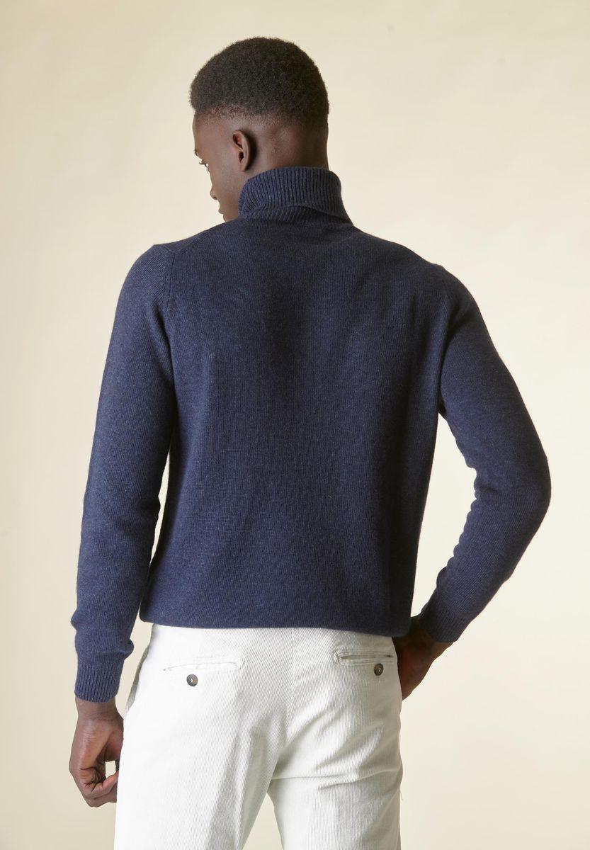 Angelico Dolcevita blu denim mano-cashmere Acquista Ora