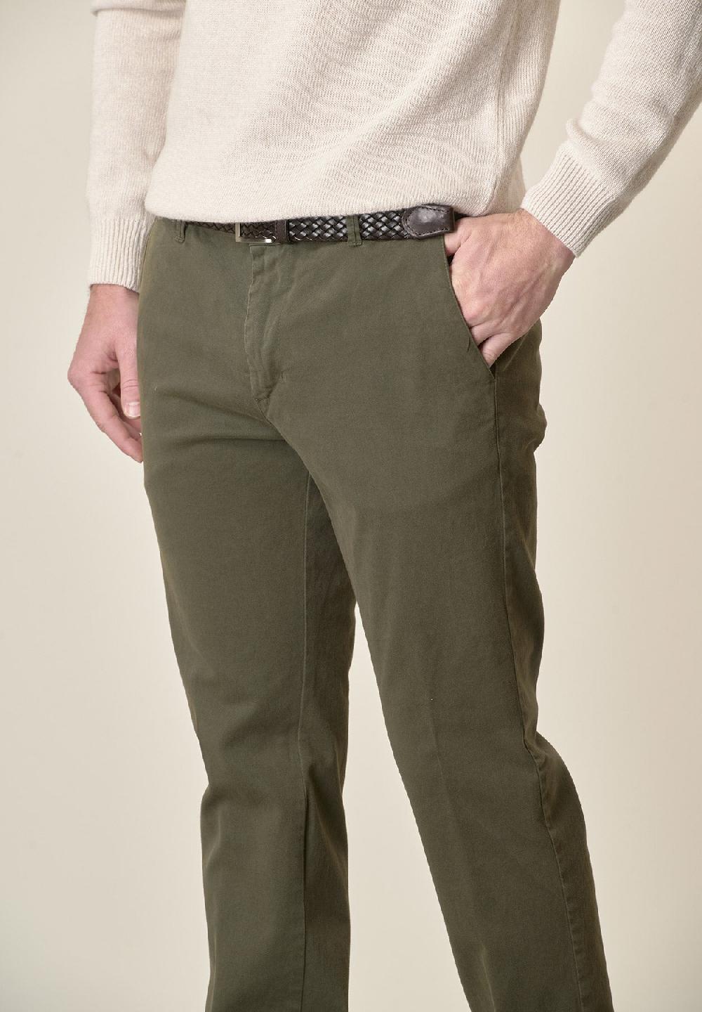 Angelico Pantalone verde militare gabardina cotone stretch slim fit Novità