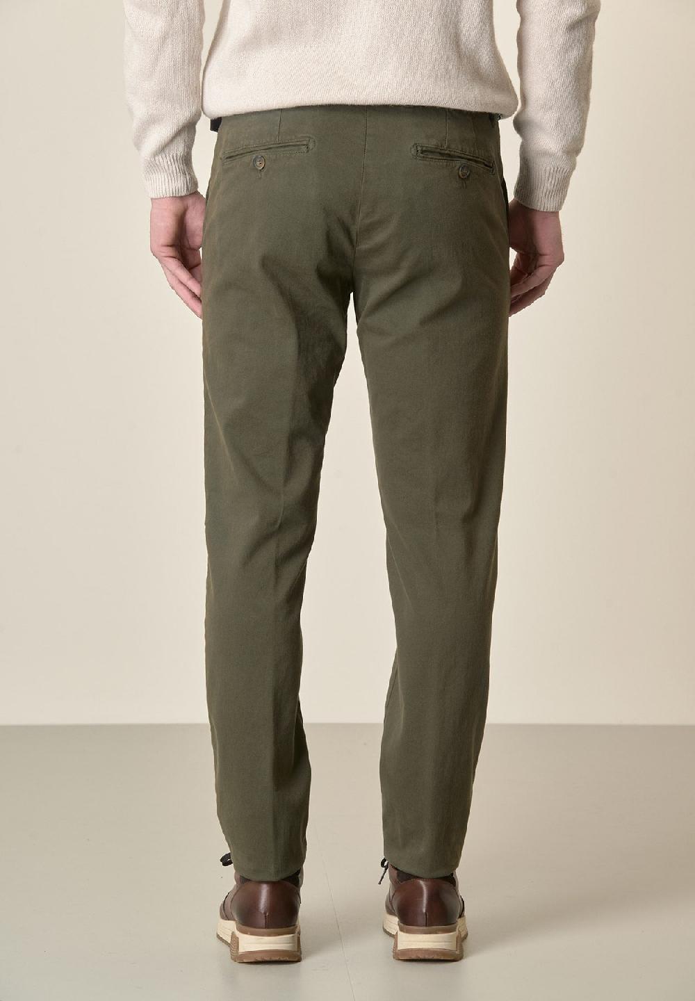 Angelico Pantalone verde militare gabardina cotone stretch slim fit Novità