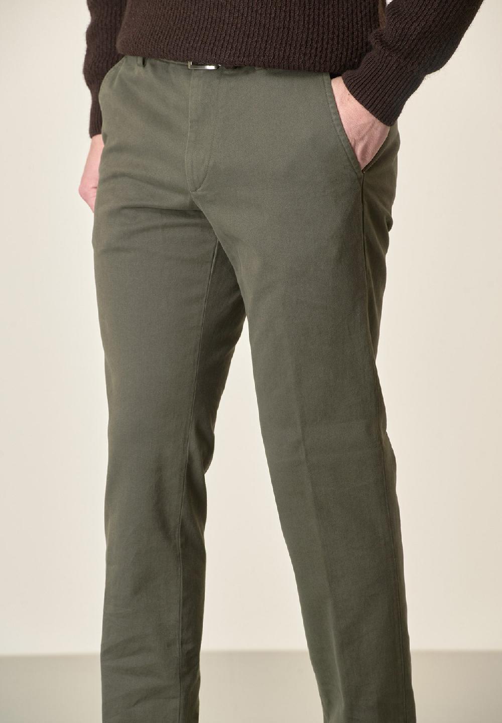 Angelico Pantalone verde militare sartoriale gabardina cotone regular fit Sconto