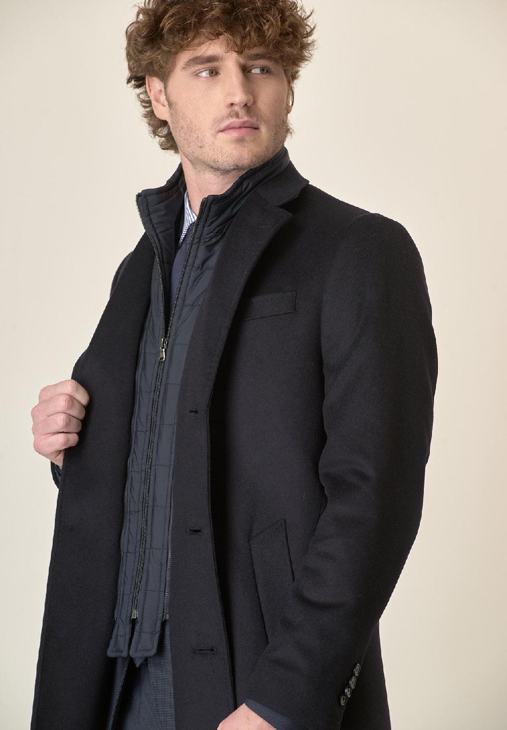 Angelico Cappotto blu misto cashmere pettorina staccabile Online