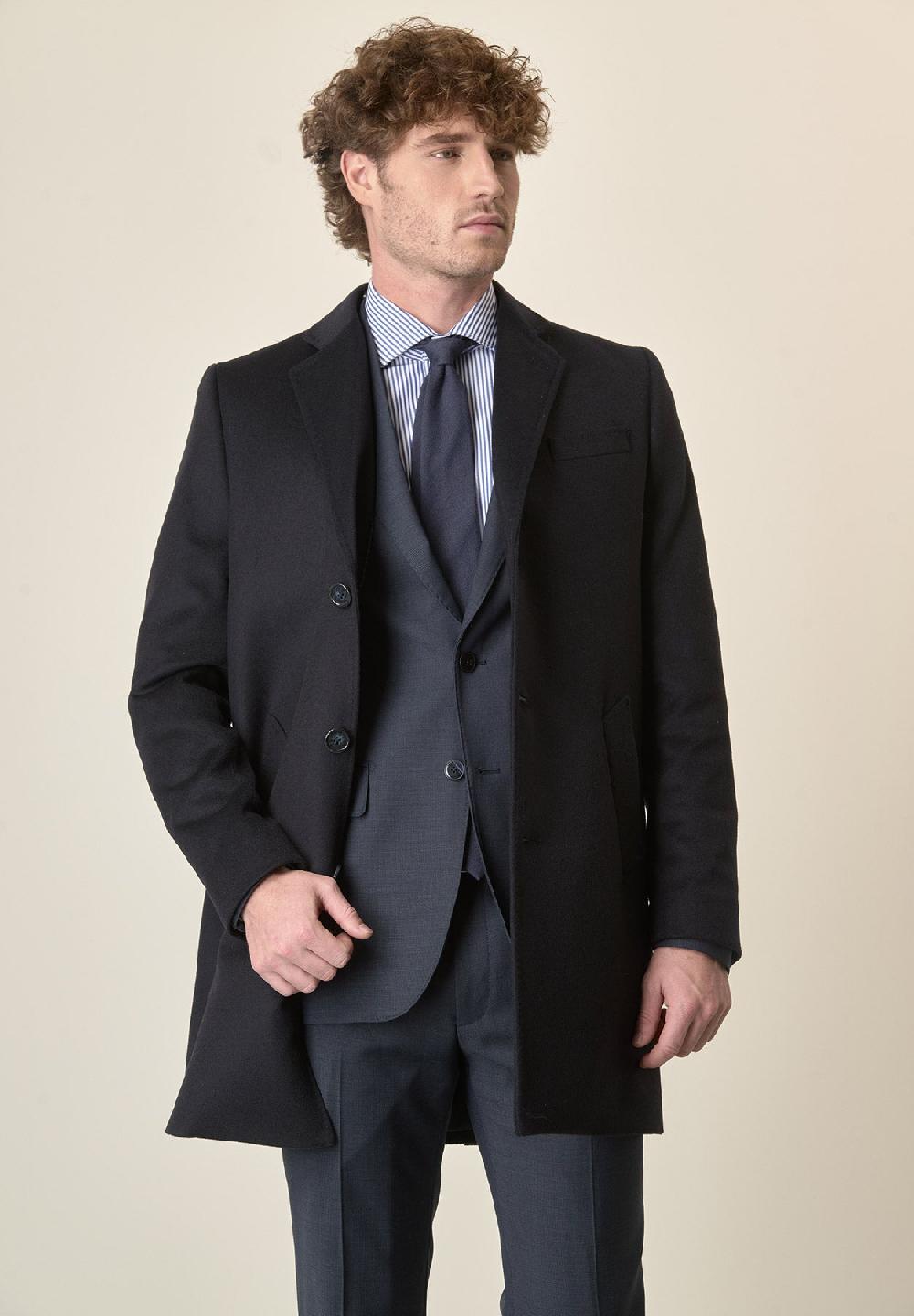 Angelico Cappotto blu misto cashmere pettorina staccabile Online