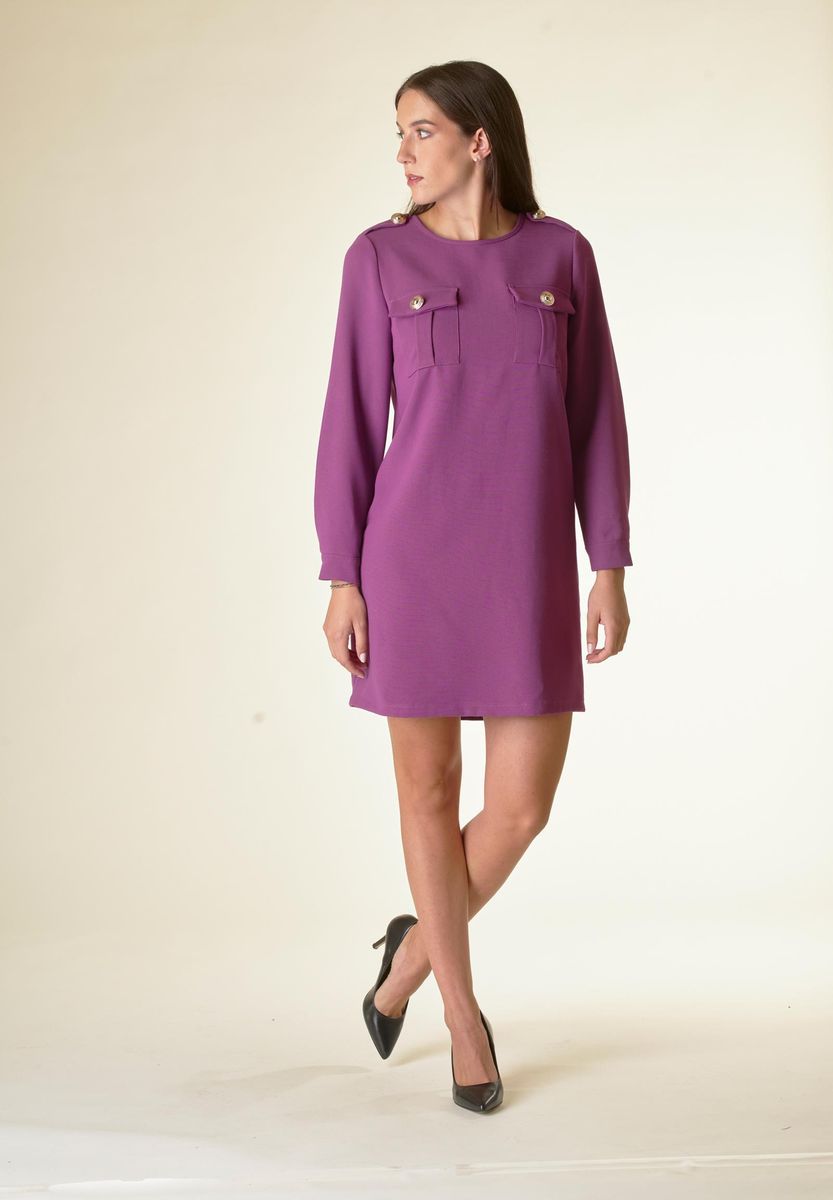 Angelico Vestito ciclamino corto crepe con taschini Saldi Di Fabbrica