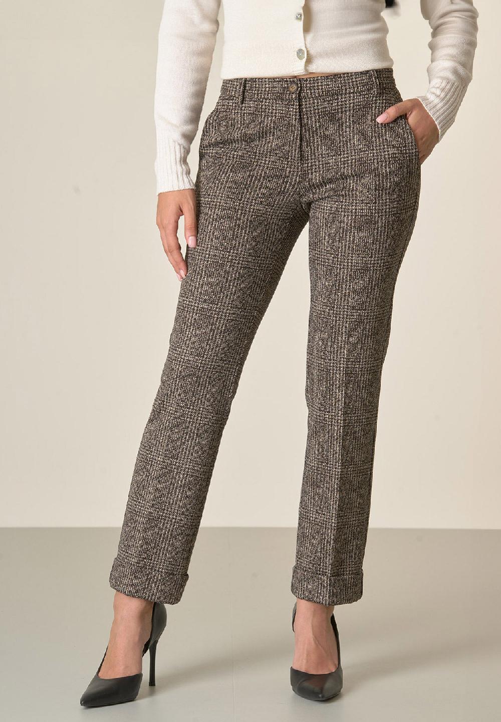 Angelico Pantalone grigio scuro quadri con risvolto Vendite Flash