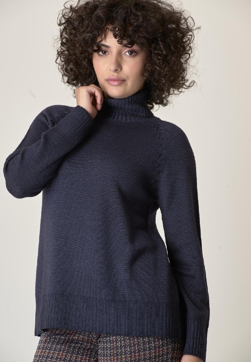 Angelico Dolcevita blu lana merinos treccia raglan Spedizione gratuita