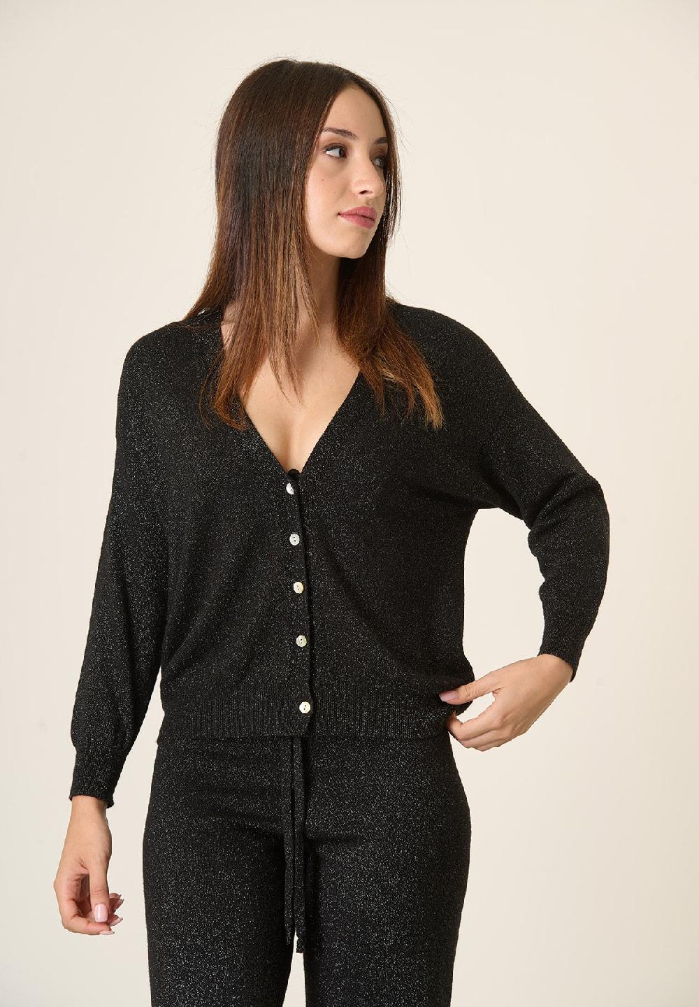 Angelico Cardigan nero lurex oversize Prezzo di fabbrica