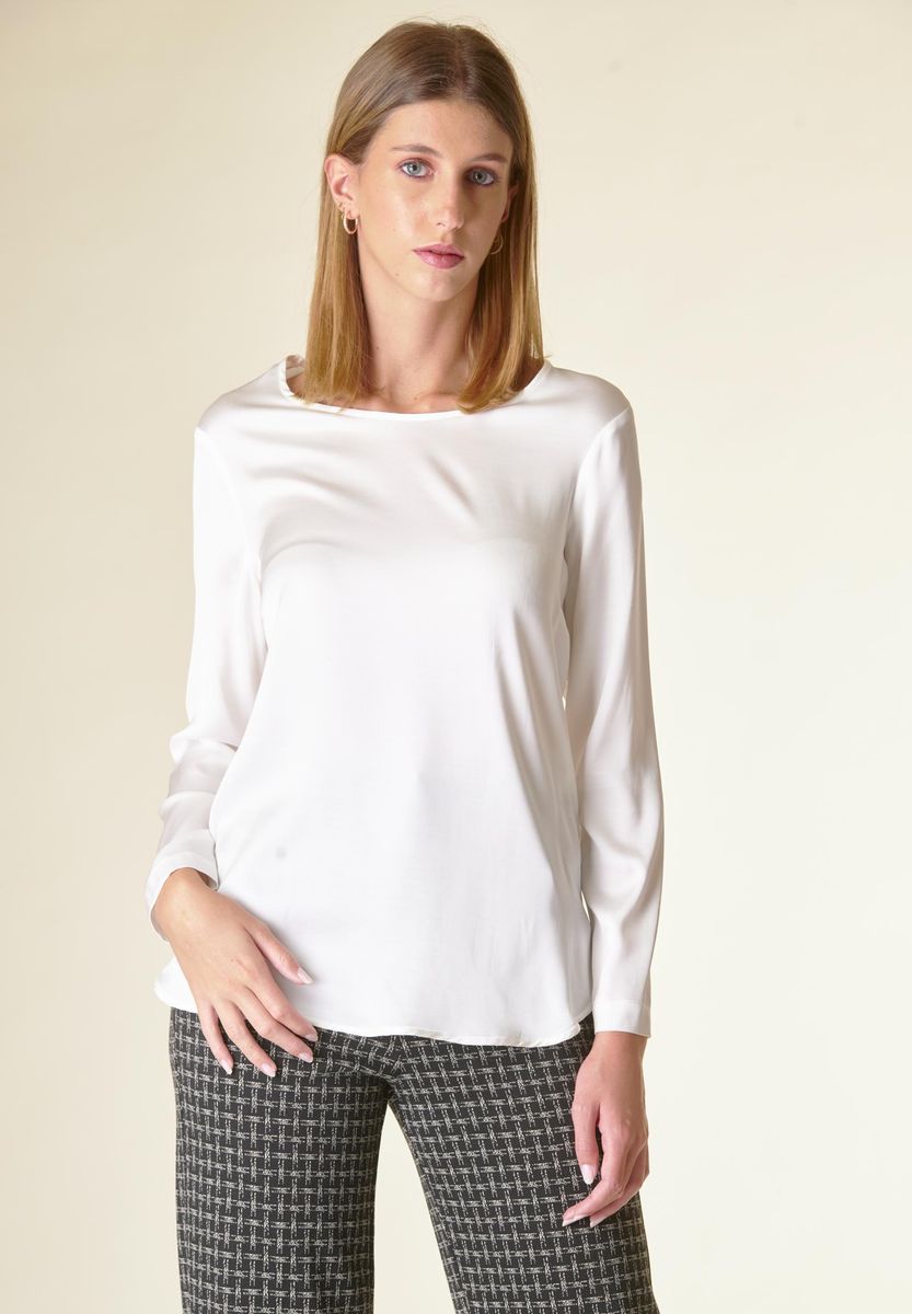 Angelico Blusa panna manica lunga raso viscosa Offerta speciale